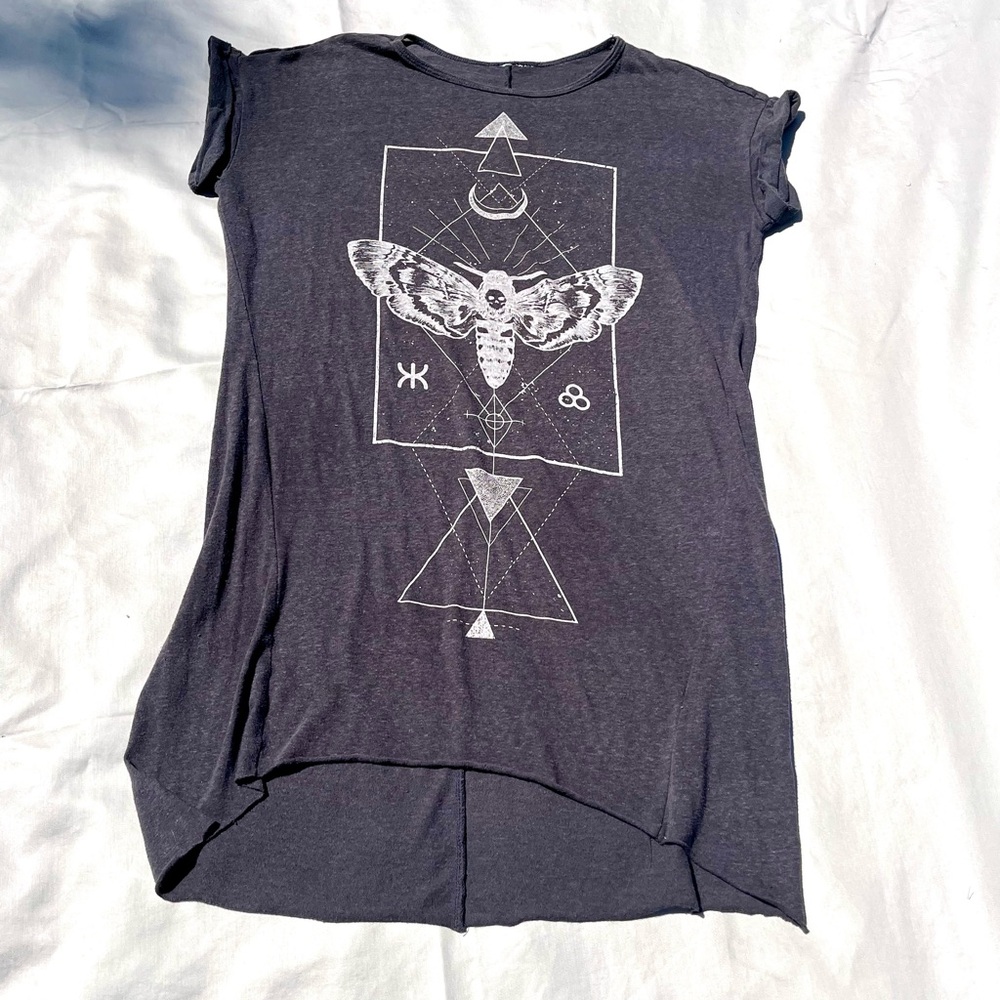 Graphic Witchy T-Shirt Dress with Moth Design - Picture 2 of 6